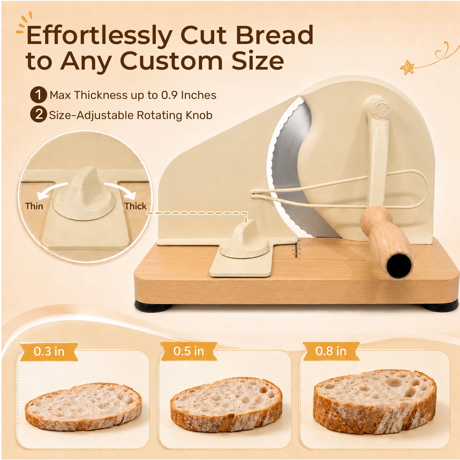 MQHOOB 11.8in×7.8in×7.8in Manual Bread Slicer, Adjustable Thickness Bread Cutter with Scale Lines & Suction Base, Upgraded Hand Crank Slicer for Even Homemade Sourdough Slices