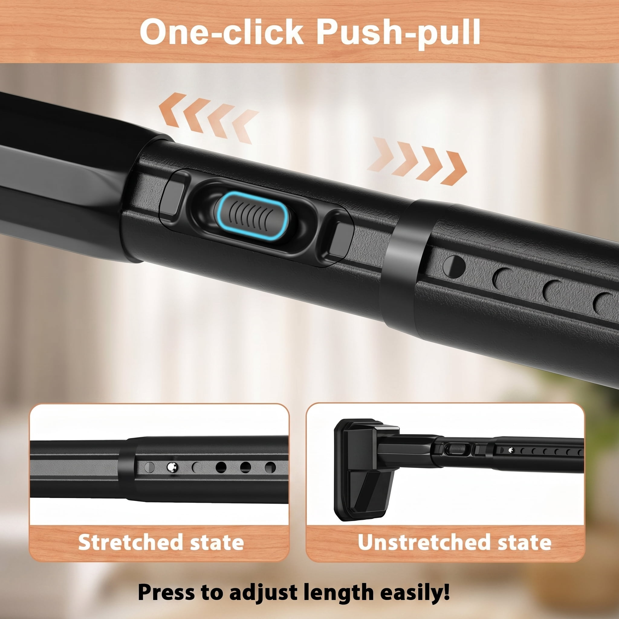 39-122 in Extra Long Heavy Duty No Drill Telescopic Tension Curtain Rod, Black, MQHOOB for Windows, Shower, Patio & Room Divider