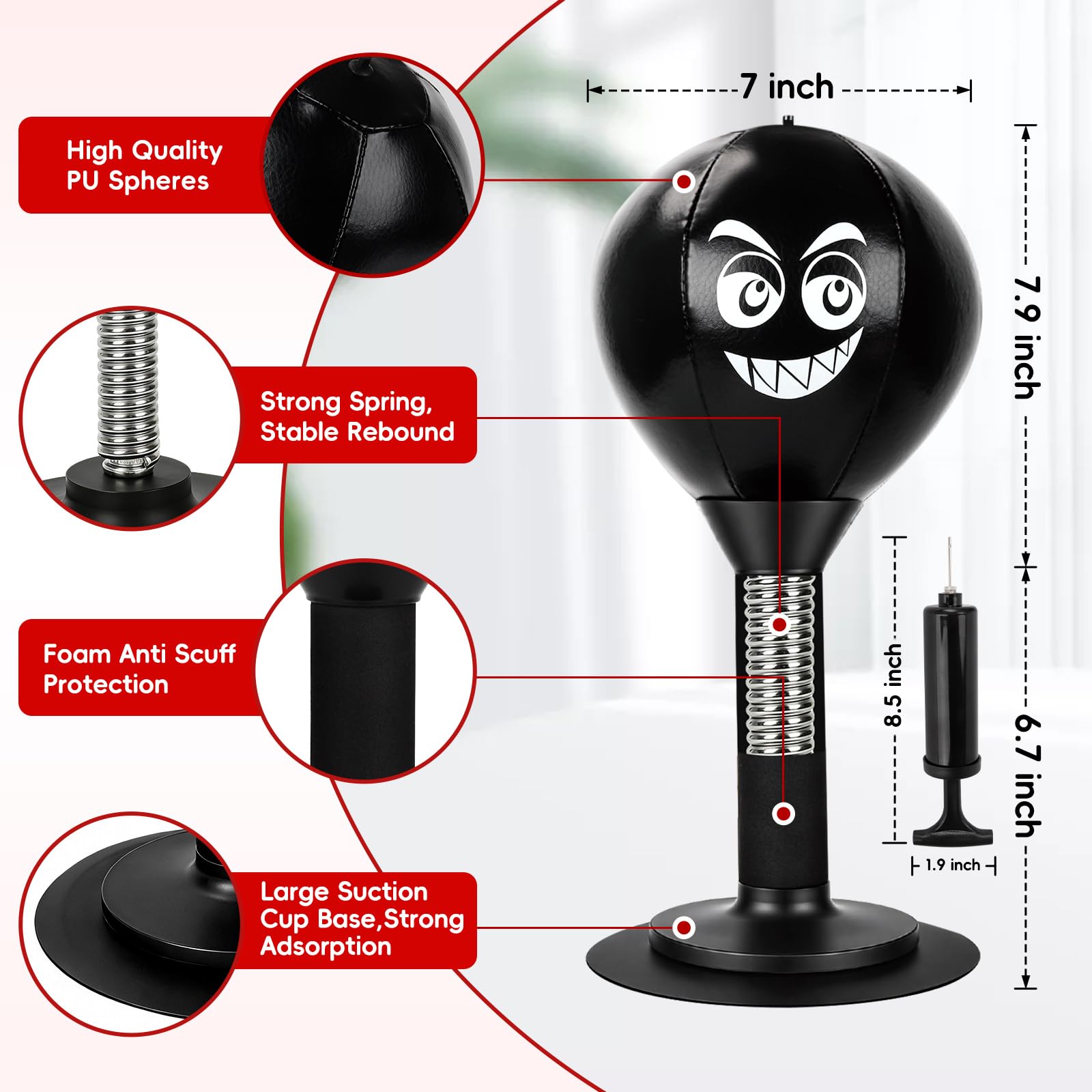 Desktop Punching Bag for Stress Relief , Portable Tabletop Design, Strong Suction Cup Tabletop Boxing Ball For All Ages, Suitable for Office or Home