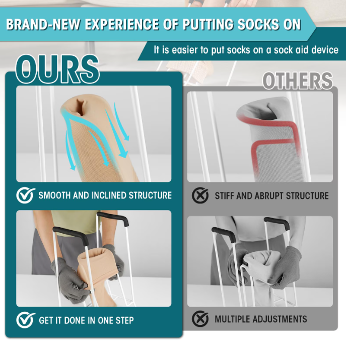 MQHOOB Sock Aid for Seniors, 16cm White Metal Pressure Sock Donner with Non-Slip Handles & Gloves, Easy on/off Stocking Helper Daily Use