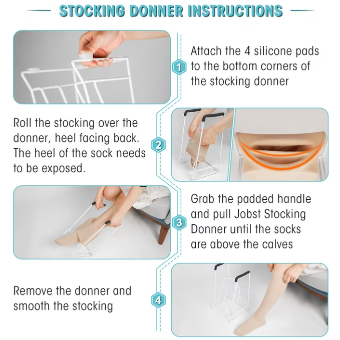 MQHOOB Sock Aid for Seniors, 16cm White Metal Pressure Sock Donner with Non-Slip Handles & Gloves, Easy on/off Stocking Helper Daily Use