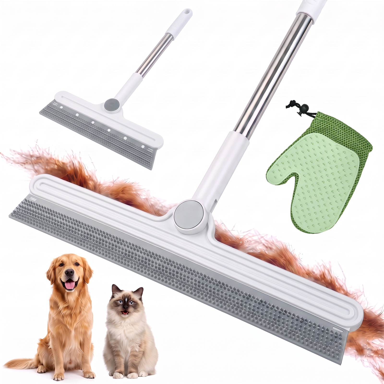 MQAAUP 3-in-1 Pet Hair Remover Kit for Cat & Dog,Dog Hair Removal Grooming Glove Carpet Rake for Clothes, Car Mats, Couch, Pet Bed, Furniture