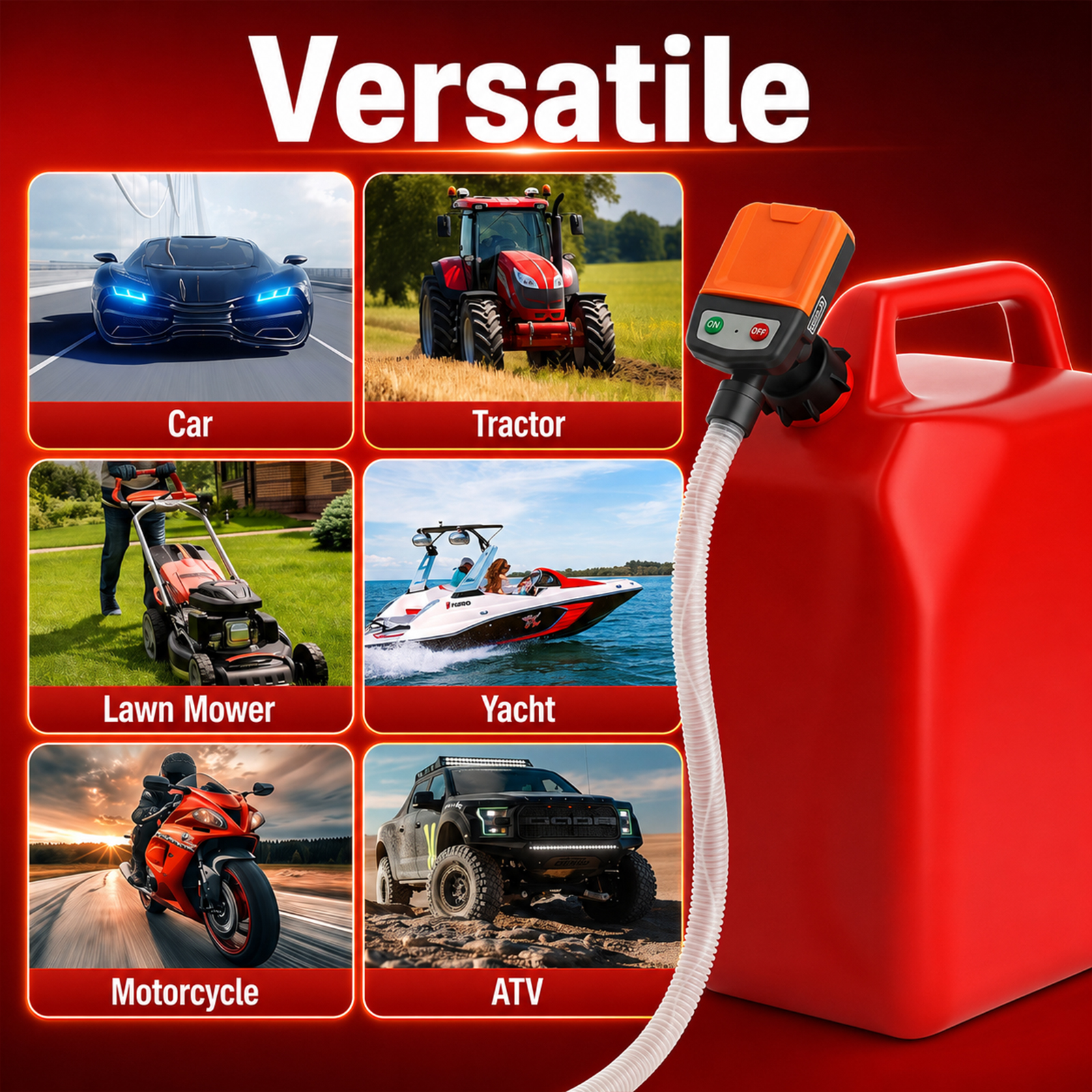 3.8GPM Auto-Stop Electric Fuel Transfer Pump, 51" Long Hose, 4 Size Adapters, Leak Proof Portable Gas Can Pump for Gasoline Diesel Kerosene Oil