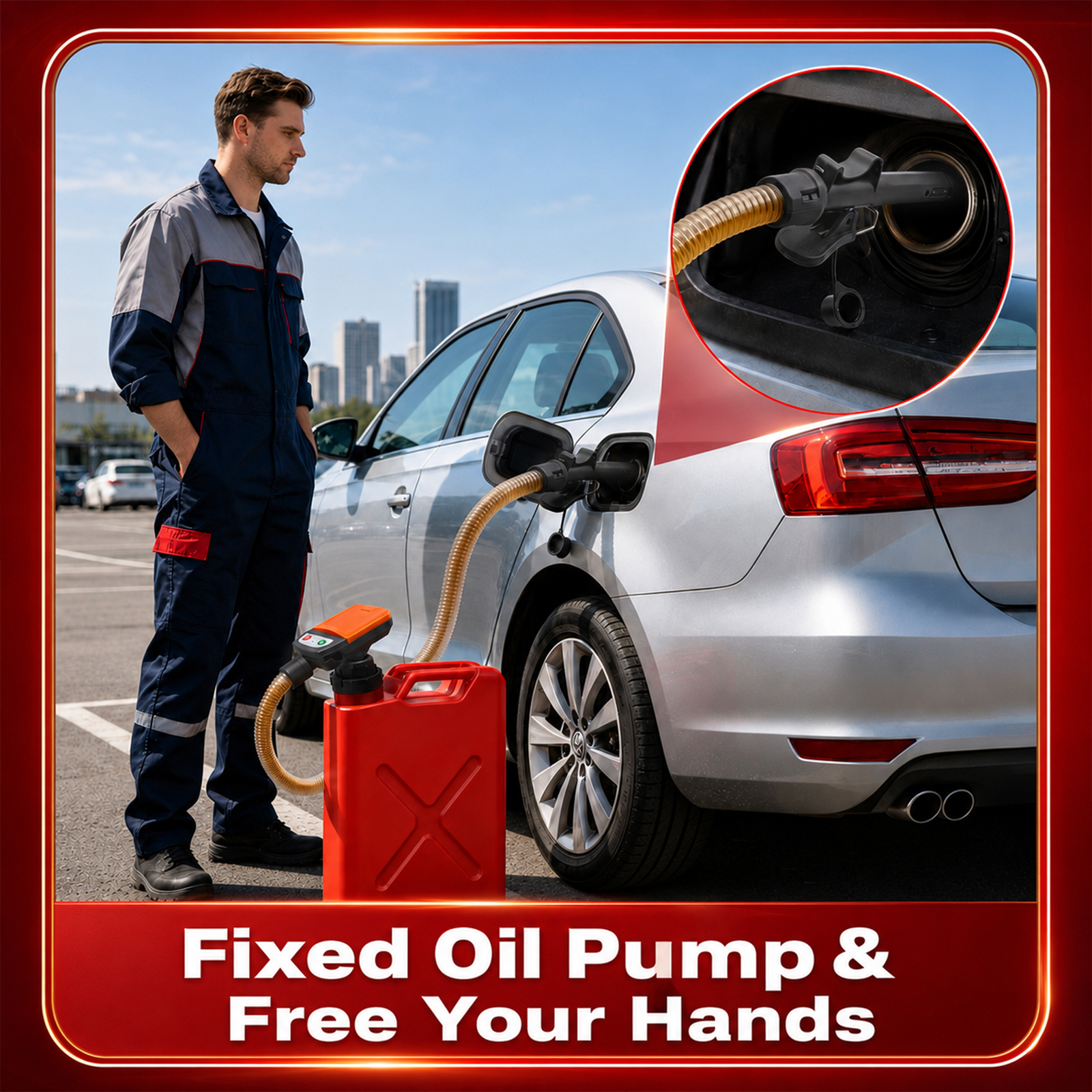 3.8GPM Auto-Stop Electric Fuel Transfer Pump, 51" Long Hose, 4 Size Adapters, Leak Proof Portable Gas Can Pump for Gasoline Diesel Kerosene Oil