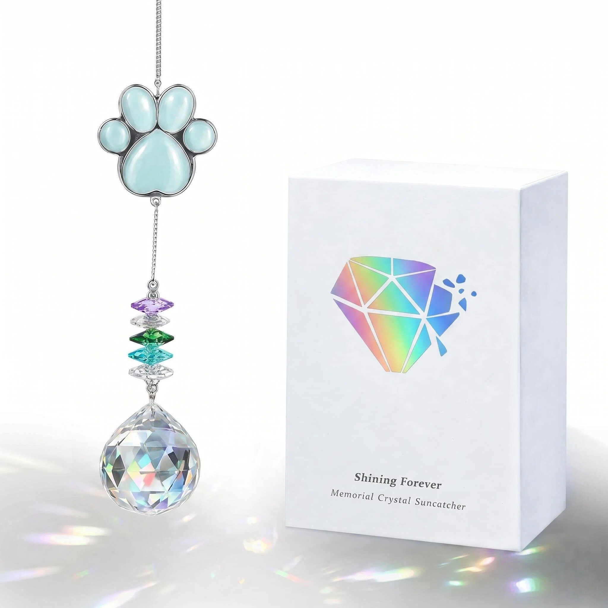  Hero image 0 of MQAAUP Pet Memorial Suncatcher,Dog Memorial Gifts, Pet Loss Sympathy, Thoughtful Dogs and Cats Bereavement Remembrance Gifts, Natural Cat's Eye Paw Crystal Suncatcher, 0 of 7   MQAAUP MQAAUP Pet Memorial Suncatcher,Dog Memorial Gifts, Pet