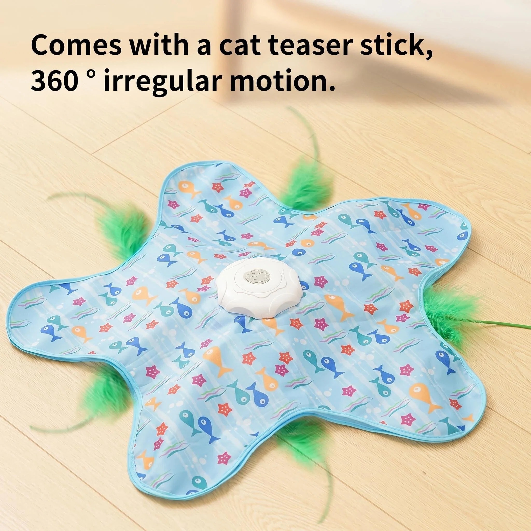MQAAUP Interactive Automatic Cat Toy, Rechargeable 3-Mode Hunting Toy with Hidden Moving Feathers, Squeaky Bird Sound & Fish Pattern Cover for Indoor Cats & Kittens