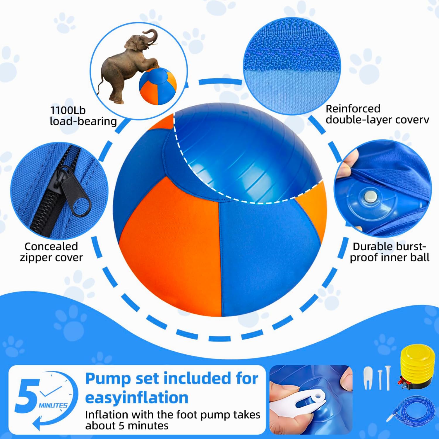 MQAAUP Herding Ball for Large Dogs, 18'' Upgraded Chew-Resistant Double-Layer Jolly Ball for Dogs,Dog Training Toy for Collie, Australian Shepherd, and All Herding Breeds