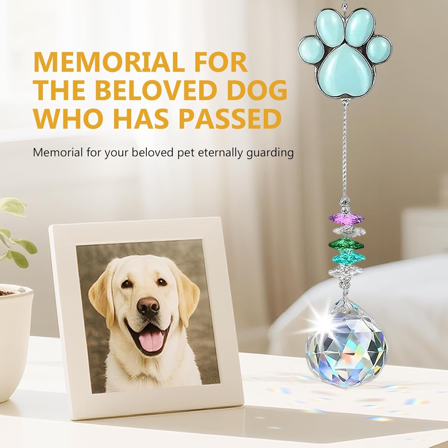  Hero image 0 of MQAAUP Pet Memorial Suncatcher,Dog Memorial Gifts, Pet Loss Sympathy, Thoughtful Dogs and Cats Bereavement Remembrance Gifts, Natural Cat's Eye Paw Crystal Suncatcher, 0 of 7   MQAAUP MQAAUP Pet Memorial Suncatcher,Dog Memorial Gifts, Pet