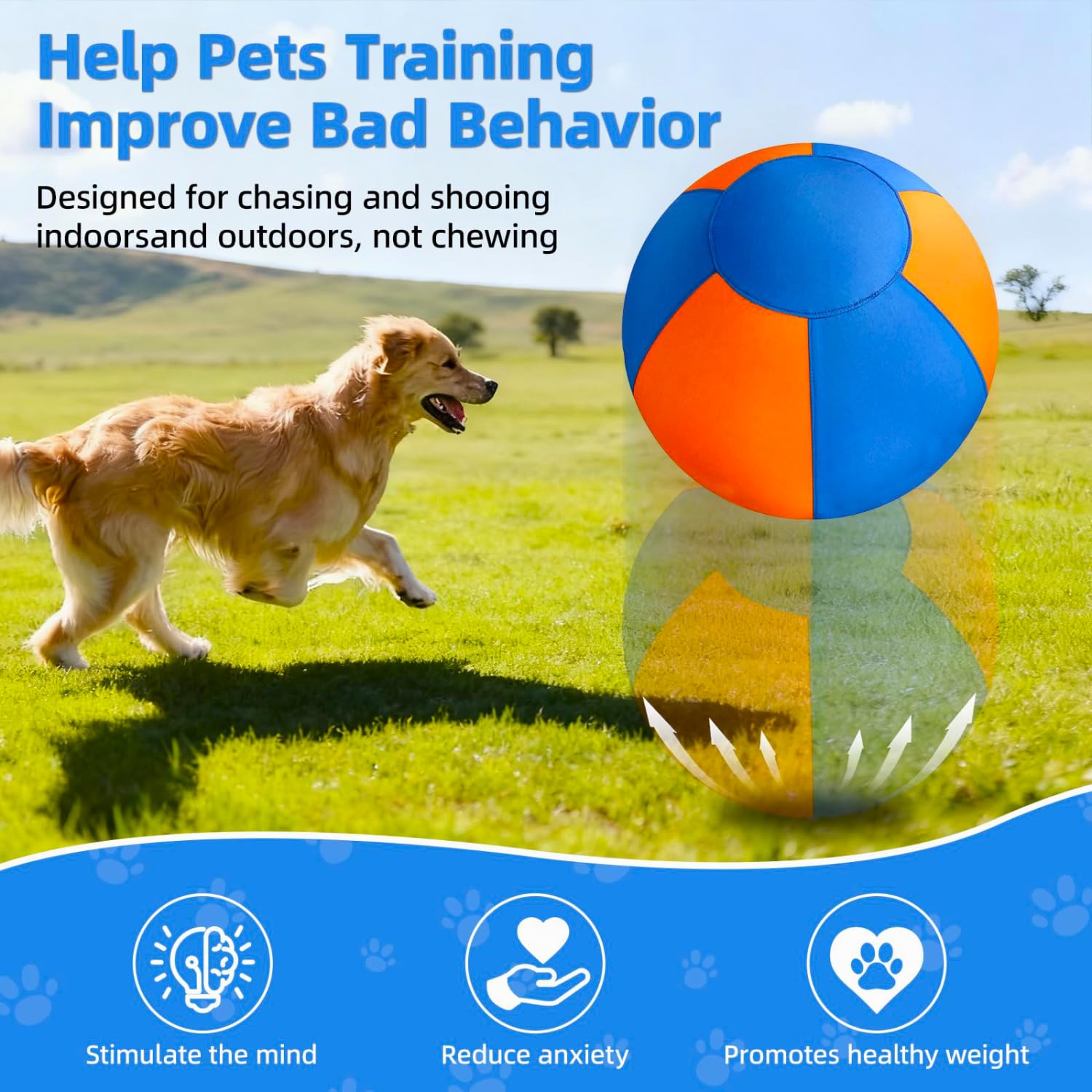 MQAAUP Herding Ball for Large Dogs, 18'' Upgraded Chew-Resistant Double-Layer Jolly Ball for Dogs,Dog Training Toy for Collie, Australian Shepherd, and All Herding Breeds