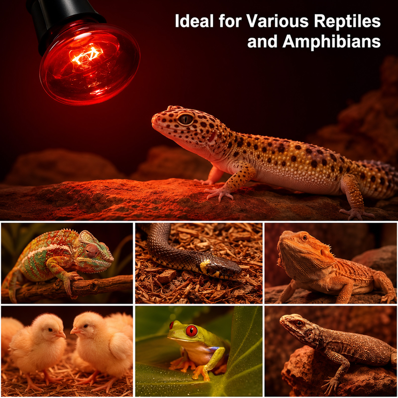 MQAAUP 50W Infrared Basking Spot Bulb, Red Reptile Heating lamp, Basking Light for Snake, Leopard Gecko, Tortoise, Lizard Terrarium, 4 Pack