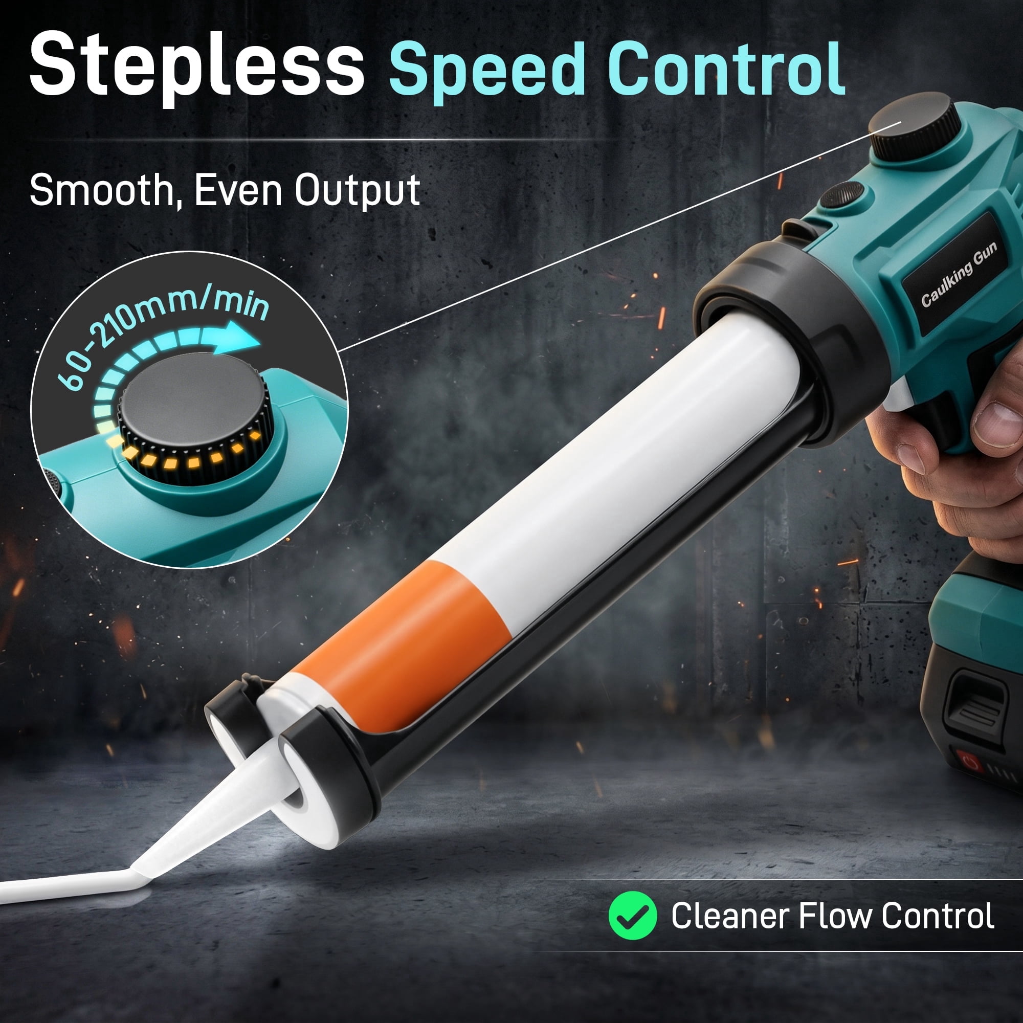Electric Caulk Gun with 2x2000mAh Batteries, Drip-Proof Cordless Caulking Gun with LED Light ＆ Adjustable Speed, 10oz Caulk Gun for Filling, Sealing