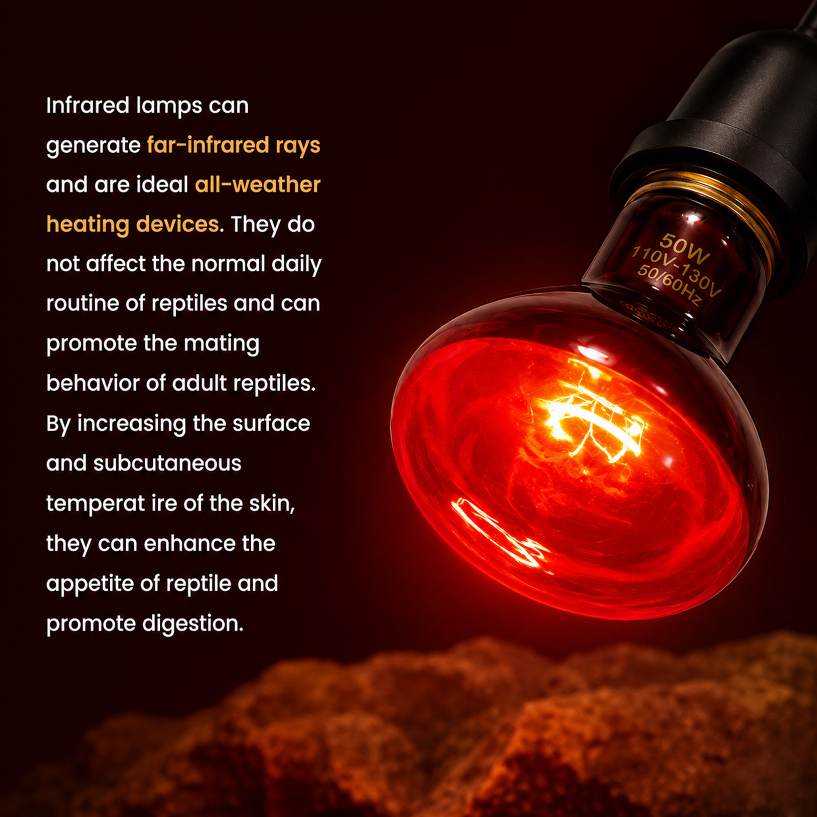 MQAAUP 50W Infrared Basking Spot Bulb, Red Reptile Heating lamp, Basking Light for Snake, Leopard Gecko, Tortoise, Lizard Terrarium, 4 Pack