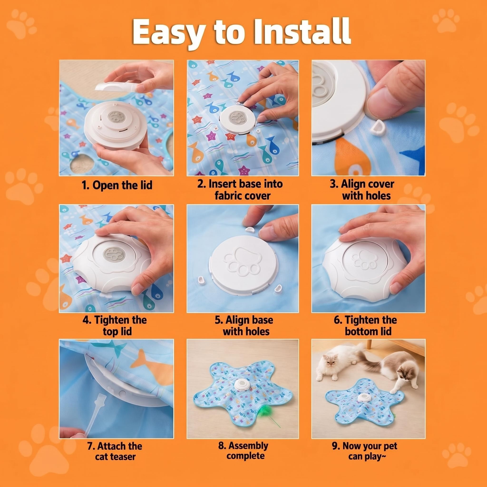 MQAAUP Interactive Automatic Cat Toy, Rechargeable 3-Mode Hunting Toy with Hidden Moving Feathers, Squeaky Bird Sound & Fish Pattern Cover for Indoor Cats & Kittens