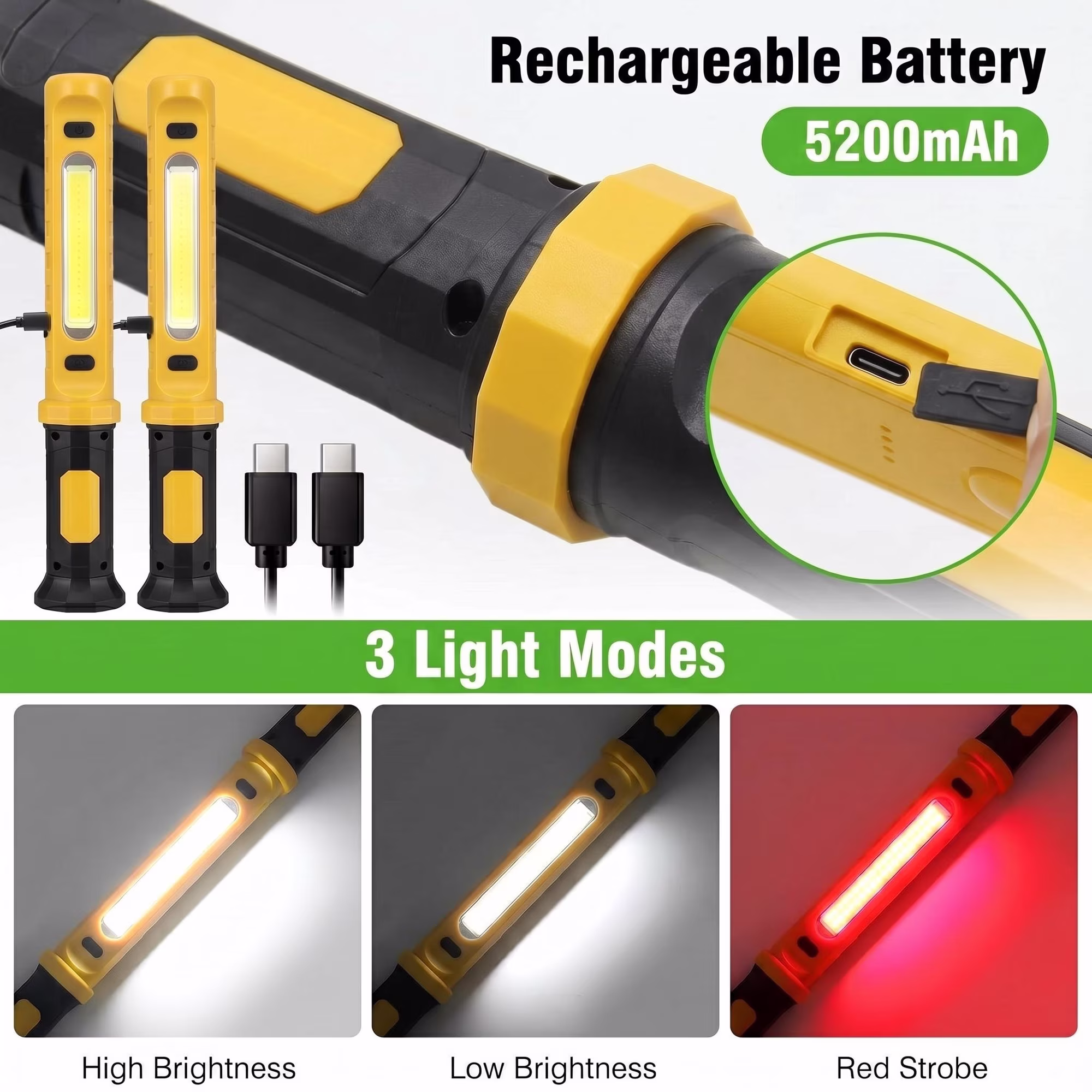 MQAAUP Work Light for Mechanic, 2000LM COB LED, Rechargeable, Magnetic Light Bar, Under Hood Magnetic Work Light with Power Bank for Car Repair Inspection Garage Workshop Emergency Outdoor Use
