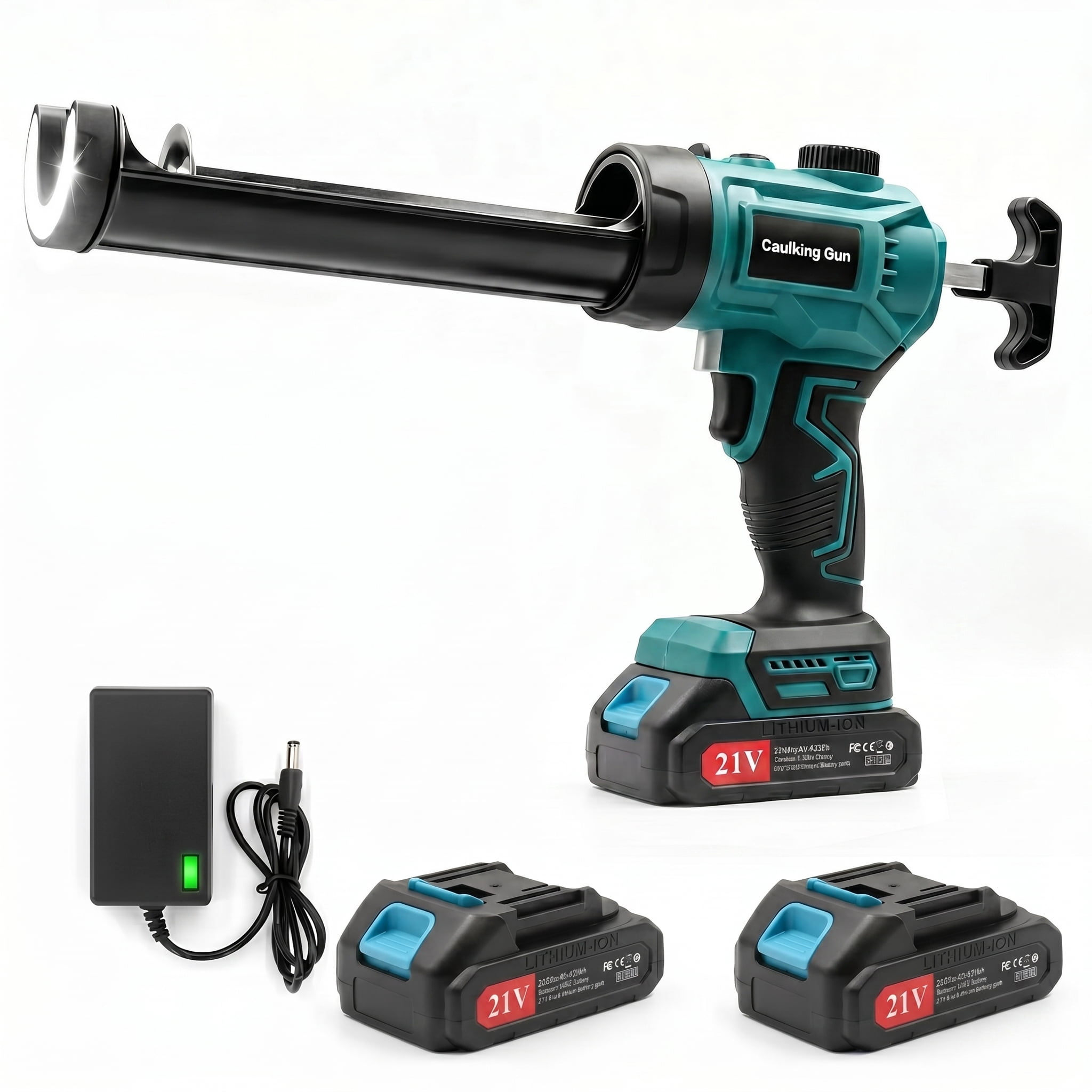 Electric Caulk Gun with 2x2000mAh Batteries, Drip-Proof Cordless Caulking Gun with LED Light ＆ Adjustable Speed, 10oz Caulk Gun for Filling, Sealing