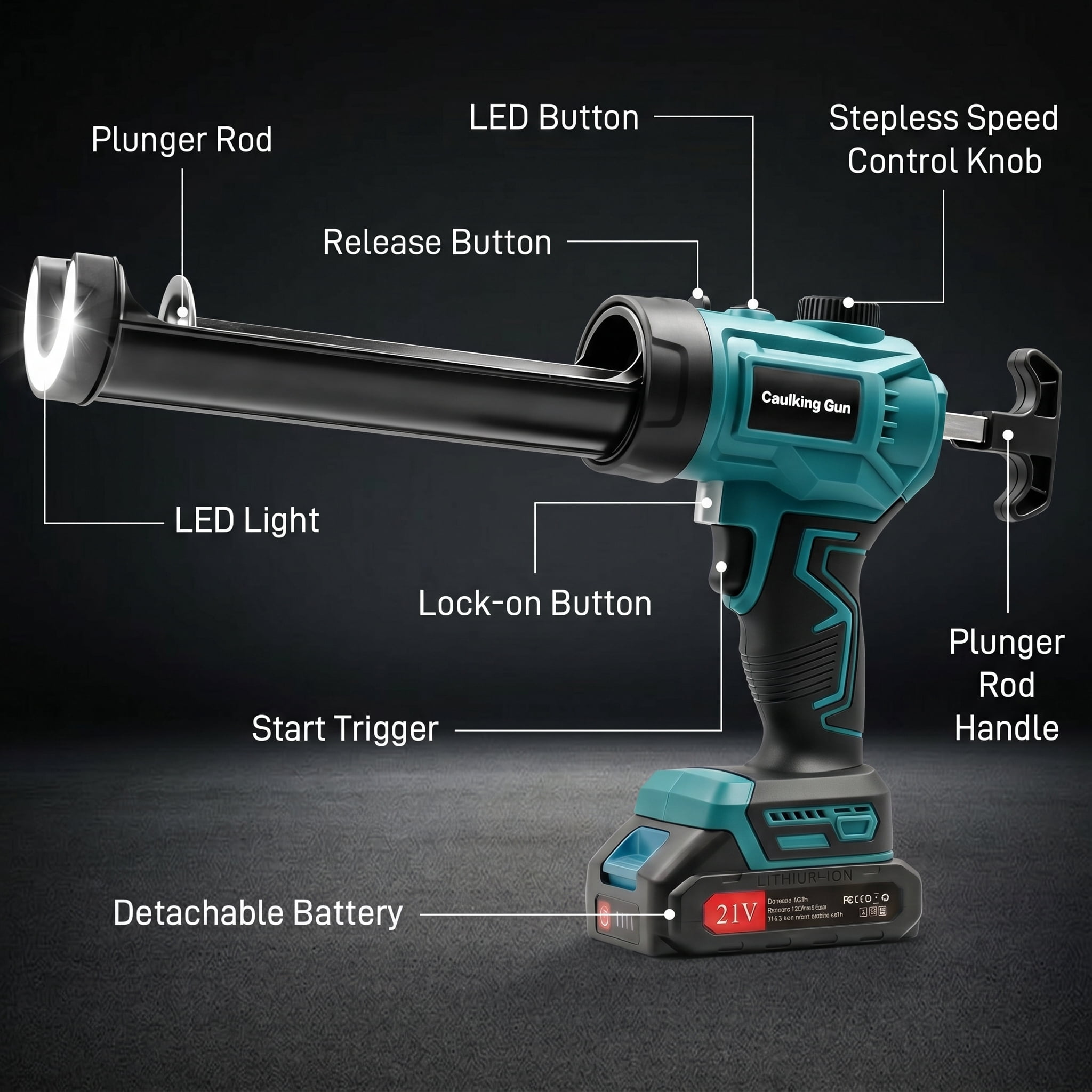 Electric Caulk Gun with 2x2000mAh Batteries, Drip-Proof Cordless Caulking Gun with LED Light ＆ Adjustable Speed, 10oz Caulk Gun for Filling, Sealing