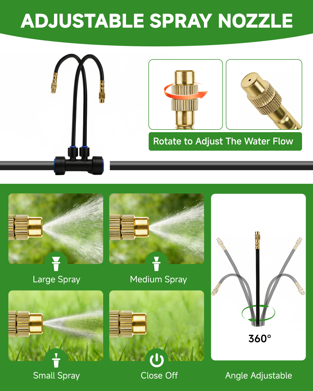 MQJIAZHI 66FT Drip Irrigation System with Timer, Automatic Watering System Kit with Solid Brass Metal Connectors, 360° Dual‑Outlet Adjustable Nozzles for Garden, Yard, Lawn, Greenhouse & Potted Plants