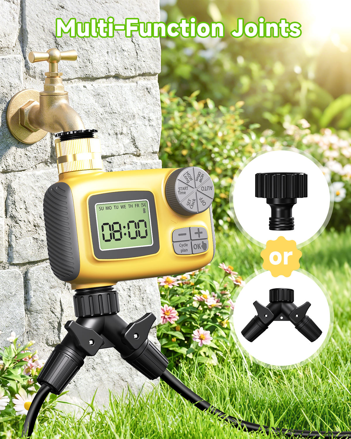 MQJIAZHI 246FT Drip Irrigation System with LCD Timer, Automatic Watering System Kits,1/2 Inch Hose 1/4 Inch Distribution Tubing 3 Sprayer Types, for Garden, Greenhouse, Garden, Lawn