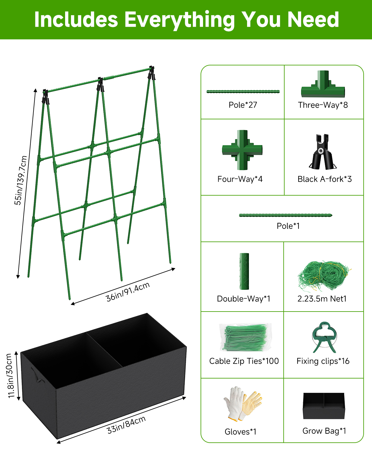 Cucumber Trellis with for Climbing Plants, A-Shape Garden Trellis with Grow Bags, Metal Plant Trellis with Garden Netting for Vegetables Flowers Fruits (A-Shape)