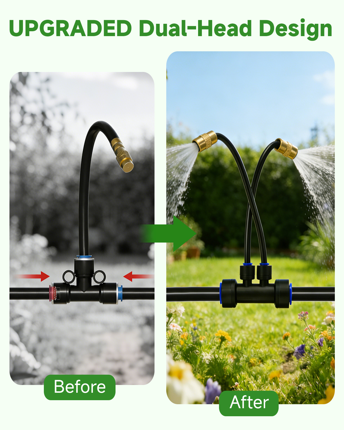 MQJIAZHI 66FT Drip Irrigation System with Timer, Automatic Watering System Kit with Solid Brass Metal Connectors, 360° Dual‑Outlet Adjustable Nozzles for Garden, Yard, Lawn, Greenhouse & Potted Plants