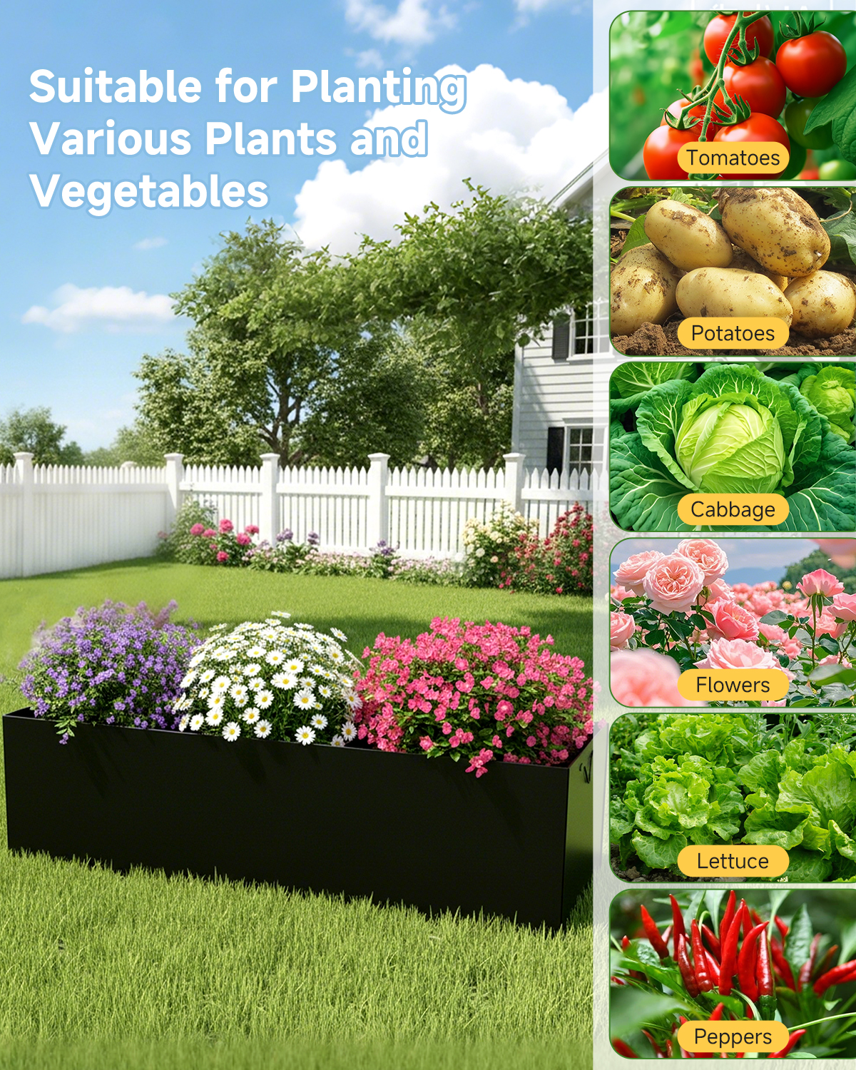 65" Cucumber Planter with Trellis for Climbing Plants Outdoor, Metal Garden Trellis for Raised Bed, Plant Support Structures with Netting for Cucumbers Tomatoes Beans Peas (50 * 17 * 65inch(L*W*H)