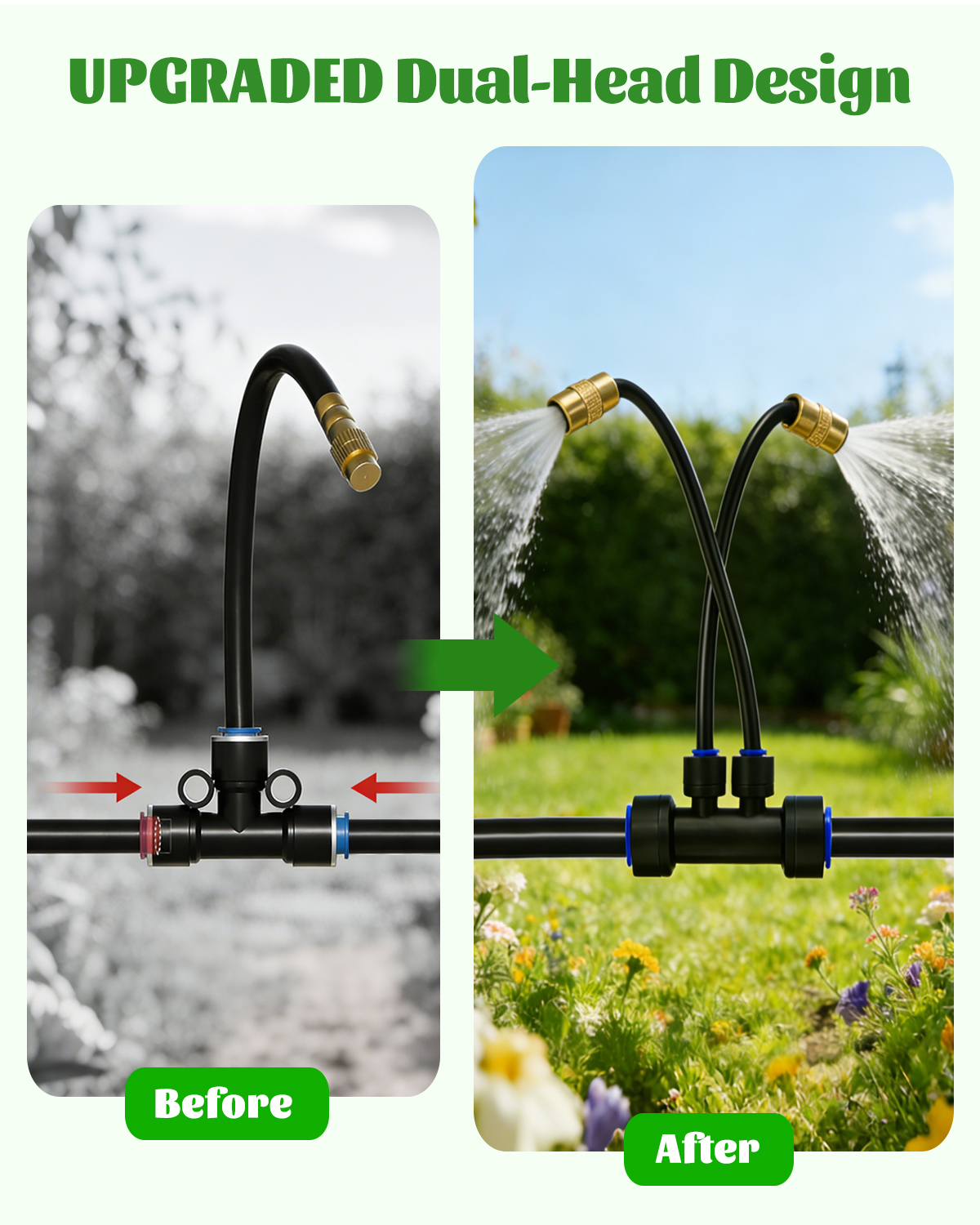 MQJIAZHI 66FT Drip Irrigation System with 40 Nozzles, Automatic Drip Irrigation Kit, Garden Watering System with Dual-Head 360° Bendable Spray Nozzles for Lawn, Raised Bed