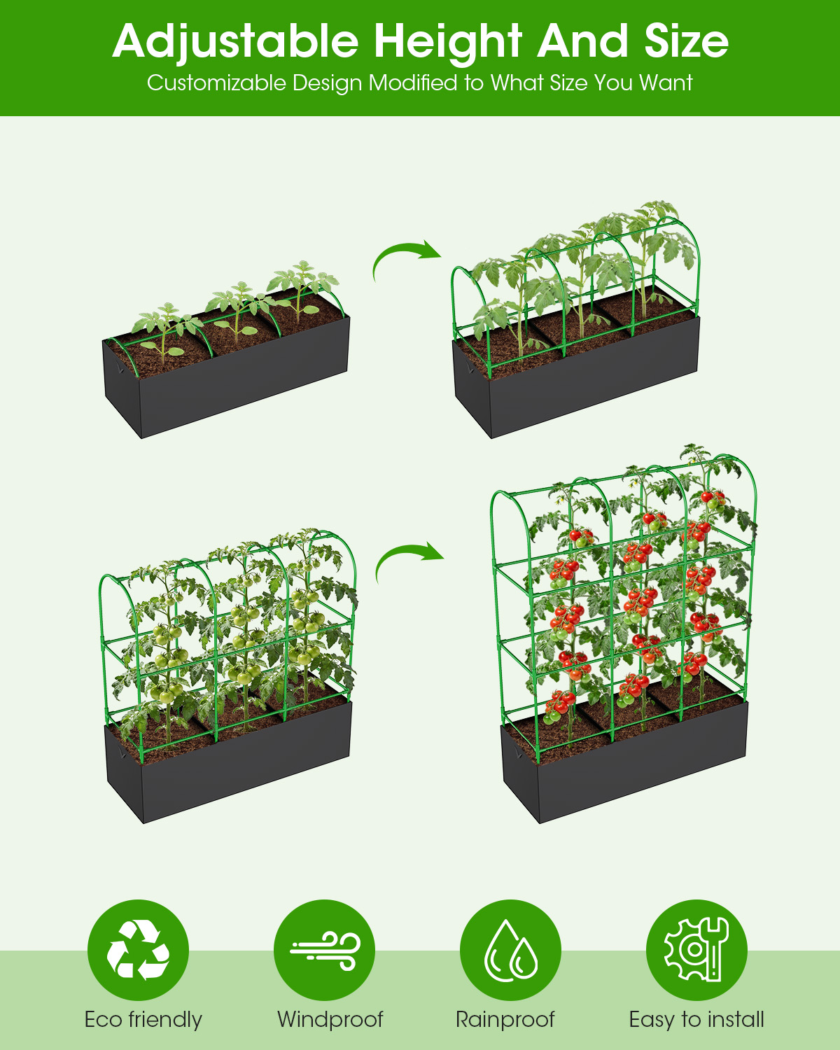 50"x64" Cucumber Trellis with for Climbing Plants, Garden Trellis with Grow Bags, Metal Plant Trellis with Garden Netting for Vegetables Flowers Fruits (U-4 Arches)