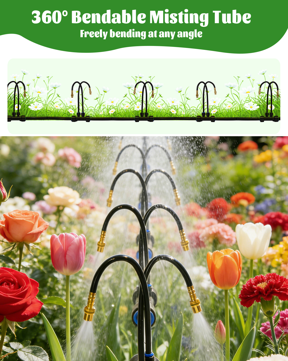 MQJIAZHI 66FT Drip Irrigation System with 40 Nozzles, Automatic Drip Irrigation Kit, Garden Watering System with Dual-Head 360° Bendable Spray Nozzles for Lawn, Raised Bed