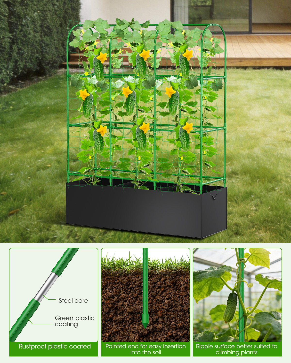 50"x64" Cucumber Trellis with for Climbing Plants, Garden Trellis with Grow Bags, Metal Plant Trellis with Garden Netting for Vegetables Flowers Fruits (U-4 Arches)