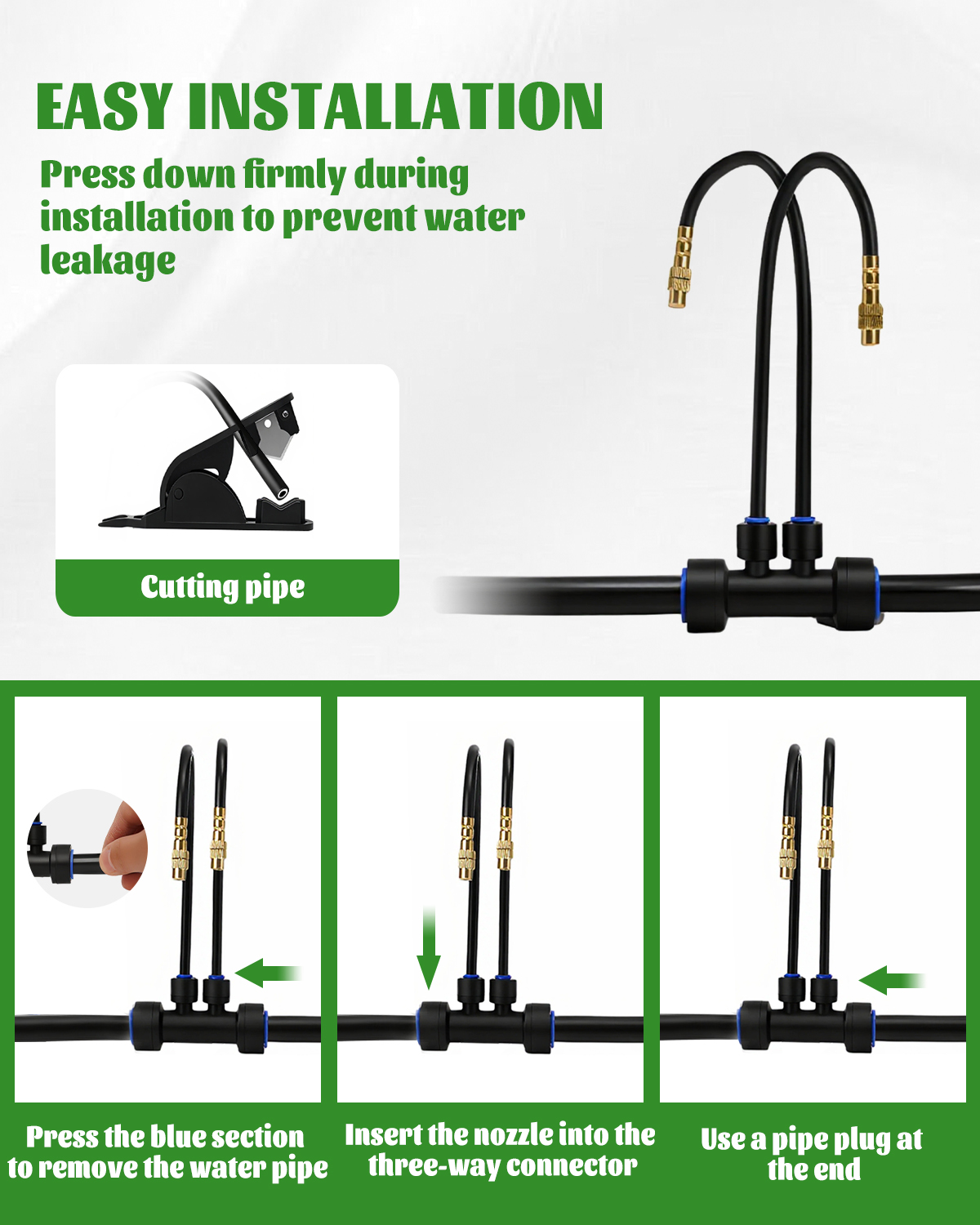 MQJIAZHI 66FT Drip Irrigation System with 40 Nozzles, Automatic Drip Irrigation Kit, Garden Watering System with Dual-Head 360° Bendable Spray Nozzles for Lawn, Raised Bed