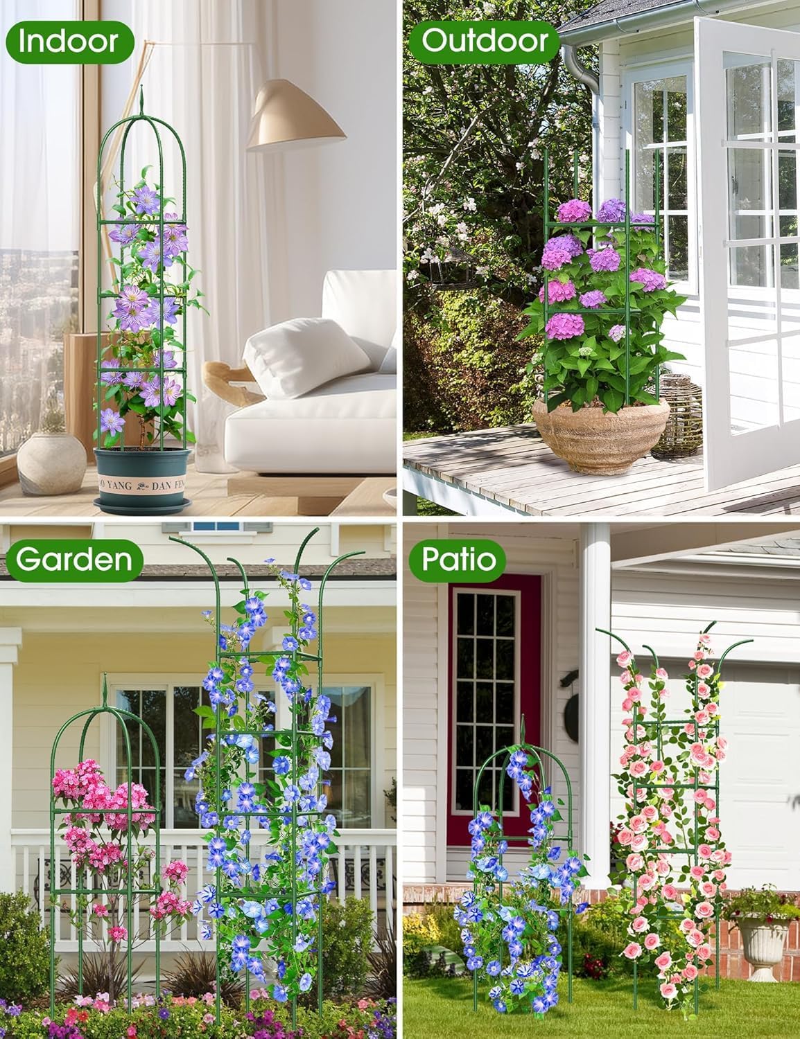 Garden Obelisk Trellis for Climbing Plants, 6FT Garden Obelisk Rustproof PE Coated Metal Potted Plant Climbing Support, Thickened Tube Plant Tower Trellis for Clematis Vine Support Indoor (2 Pack)