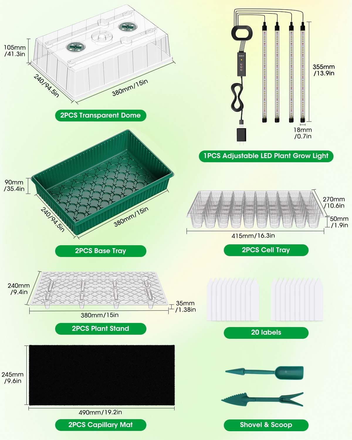2PCS 120 Cell Self-Watering Seed Starter Tray Kit with Grow Light Humidity Dome,120-Cell Large Plant Seedling Tray, 3 Color Growing Light, Seed Starting Trays for Plant Germination