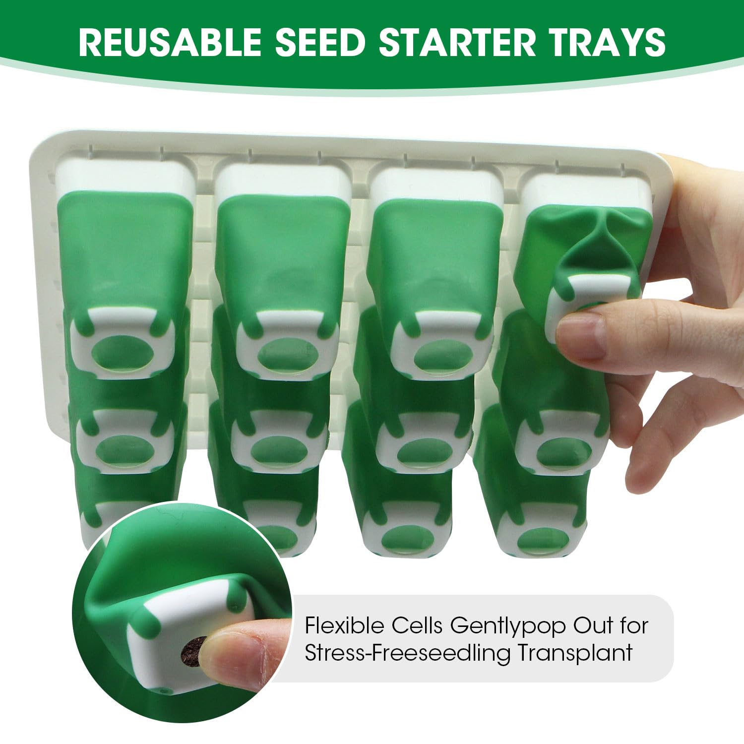 5PCS 60 Cell Self Watering Seed Starter Tray with Grow Light, Reusable Silicone Seed Starter Kit with Humidity Dome, 60 Cells Plant Germination Trays for Seeding Planting Growing