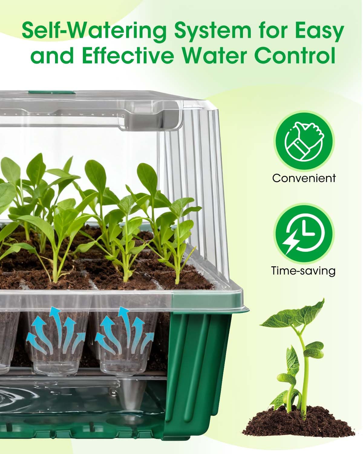 2PCS 120 Cell Self-Watering Seed Starter Tray Kit with Grow Light Humidity Dome,120-Cell Large Plant Seedling Tray, 3 Color Growing Light, Seed Starting Trays for Plant Germination