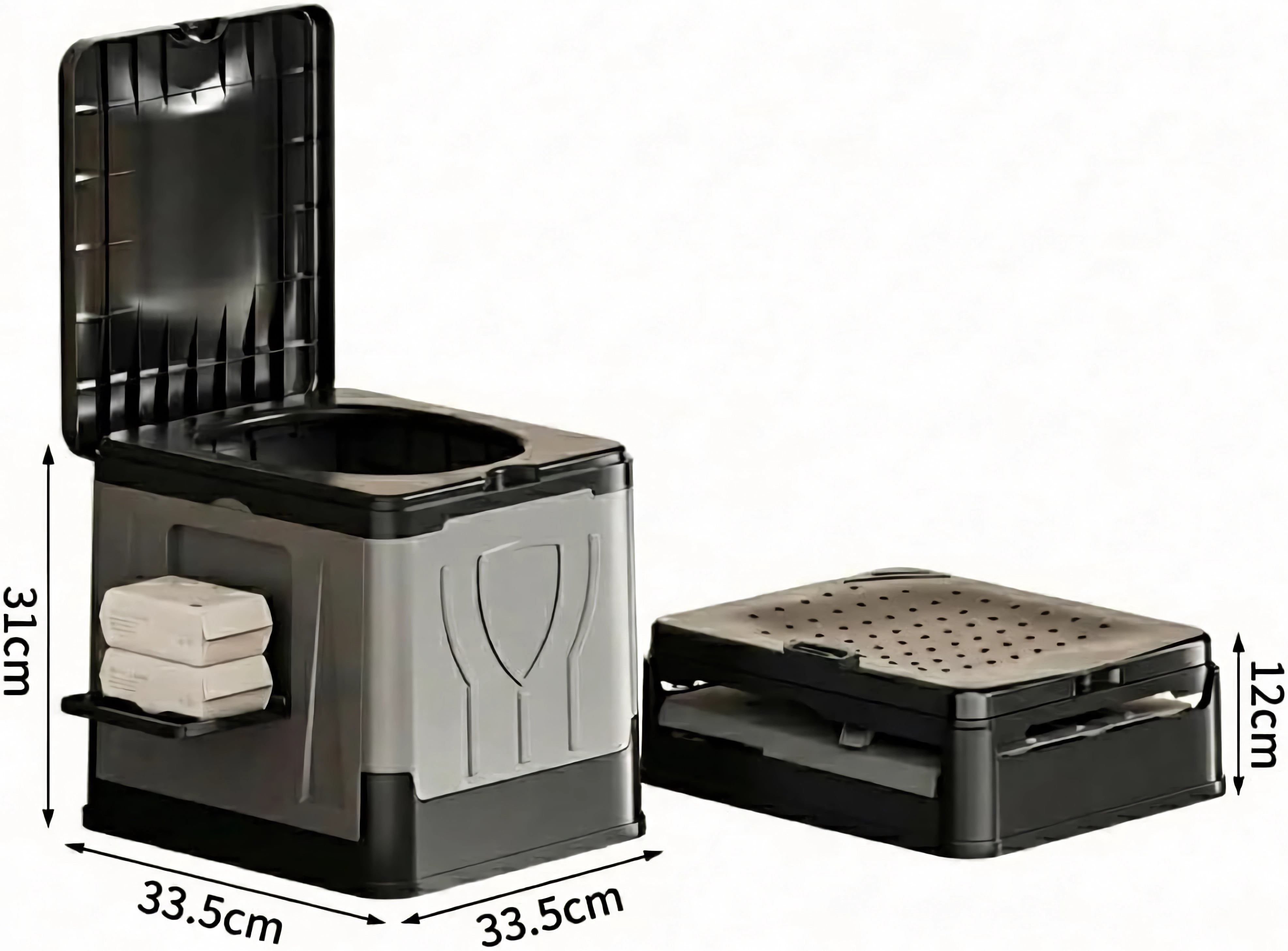 MQJIAZHI Portable Folding Toilet with Lid - Includes 1 Pack of Waste Bags, Collapsible Camping Travel Potty, Bedside Commode for Car & Emergency, Grey