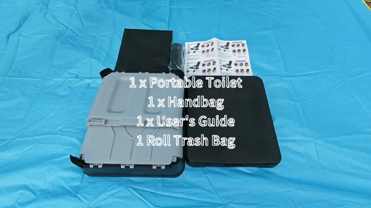 MQJIAZHI Portable Folding Toilet with Lid - Includes 1 Pack of Waste Bags, Collapsible Camping Travel Potty, Bedside Commode for Car & Emergency, Grey