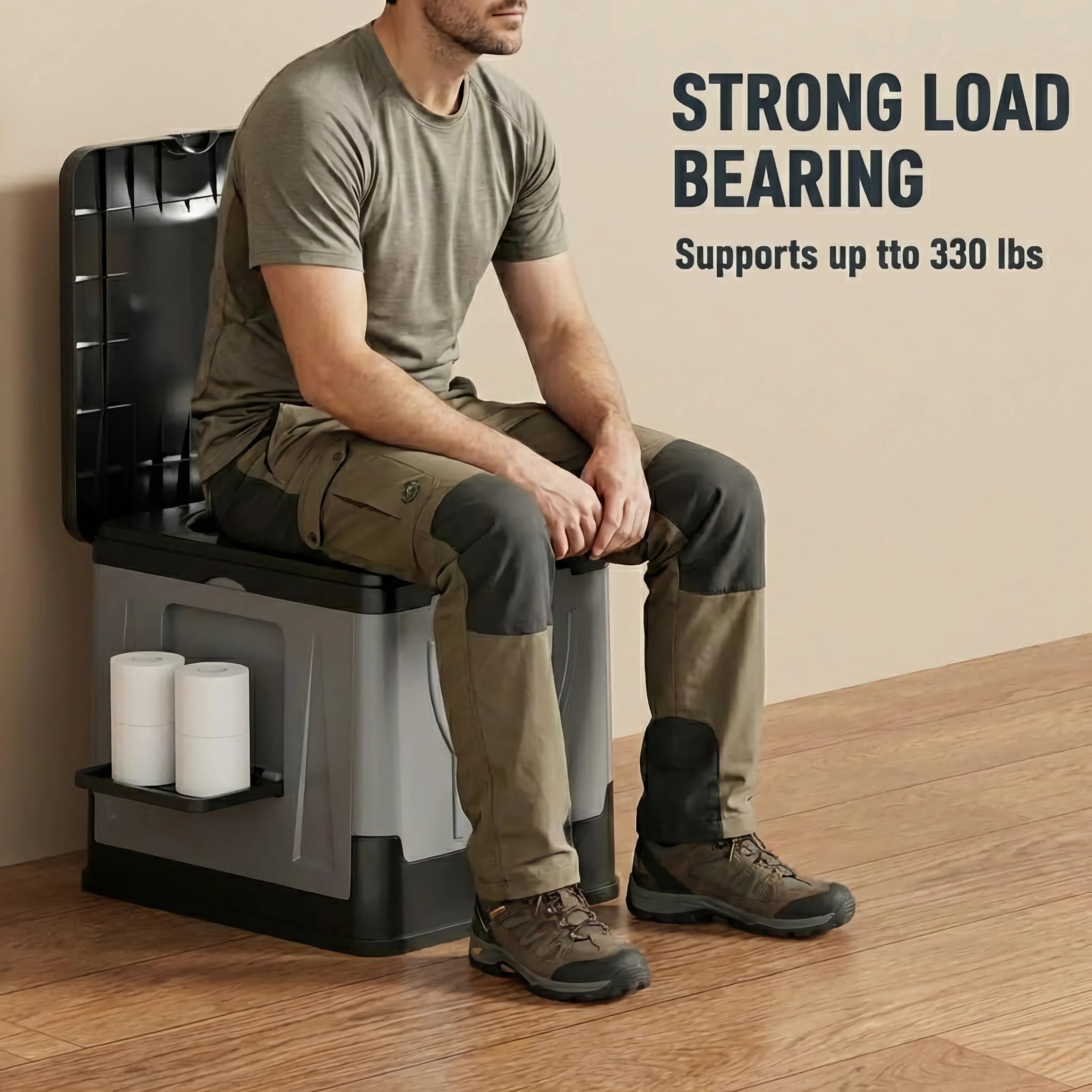 MQJIAZHI Portable Folding Toilet with Lid - Includes 1 Pack of Waste Bags, Collapsible Camping Travel Potty, Bedside Commode for Car & Emergency, Grey