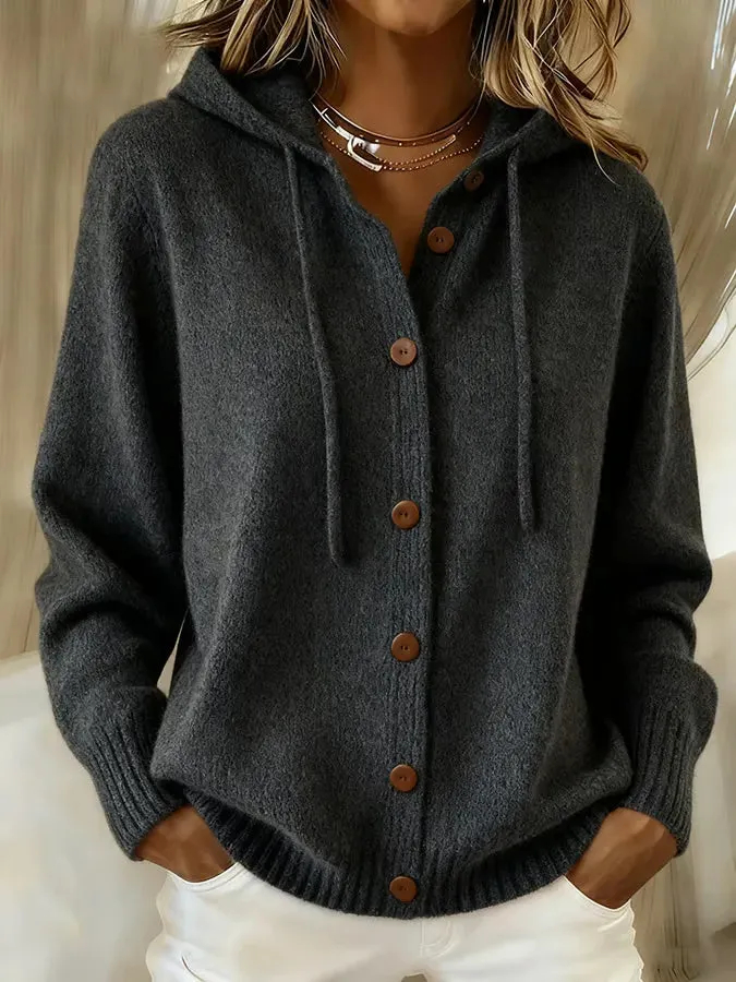 Women's Casual Hoodie Cotton Plain Long Sleeve Comfy Cardigan