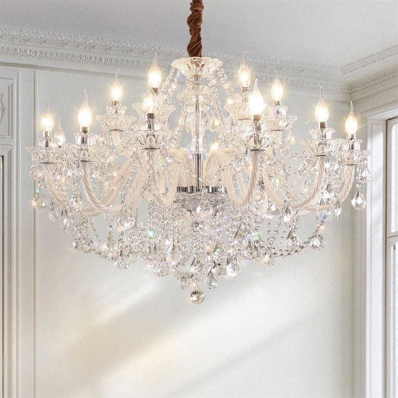 10-Light Metal Candelabra Chandelier with Clear Glass Shades and Adjustable Height