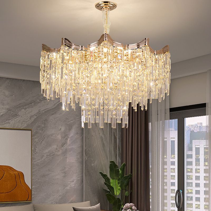 20-Inch 2-Tier Chandelier with Clear Glass Shades and Adjustable Height