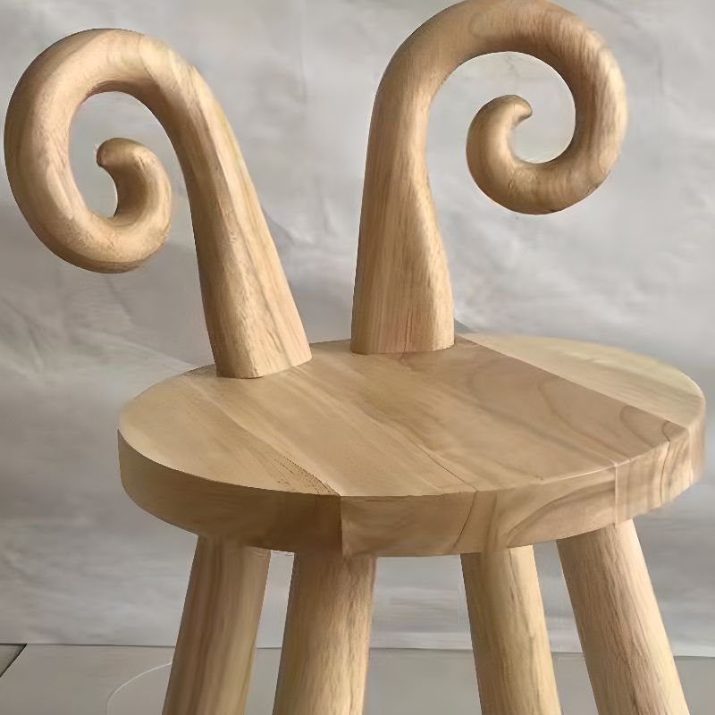 Natural Wood Children's Stool with Sheep-Shaped Back