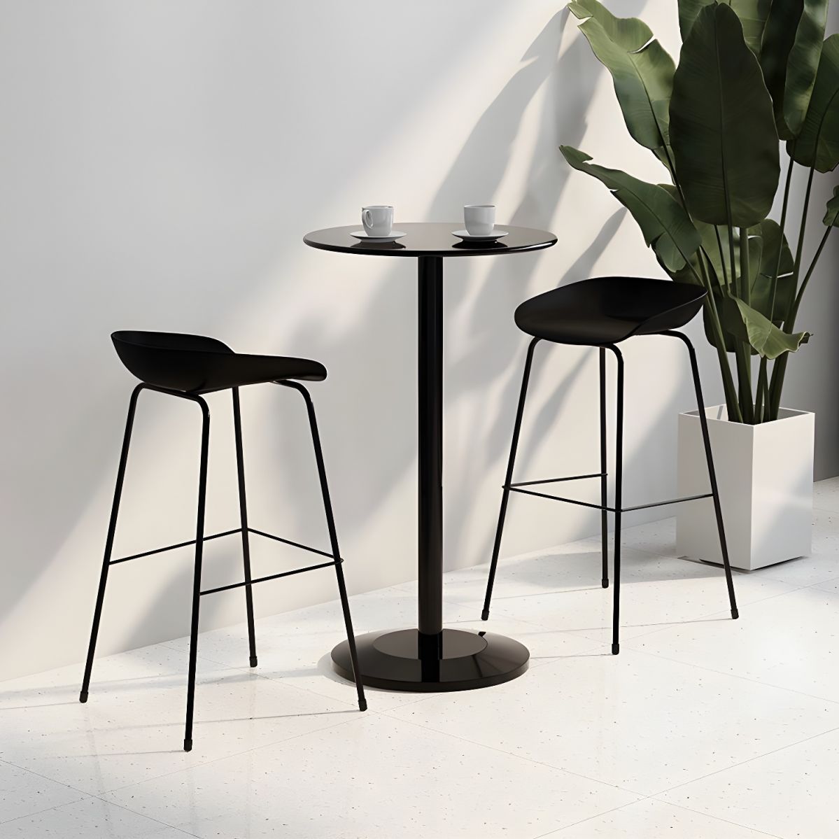 23.6-Inch Round Modern Bar Table with Matte Black Metal Top and Pedestal Base
