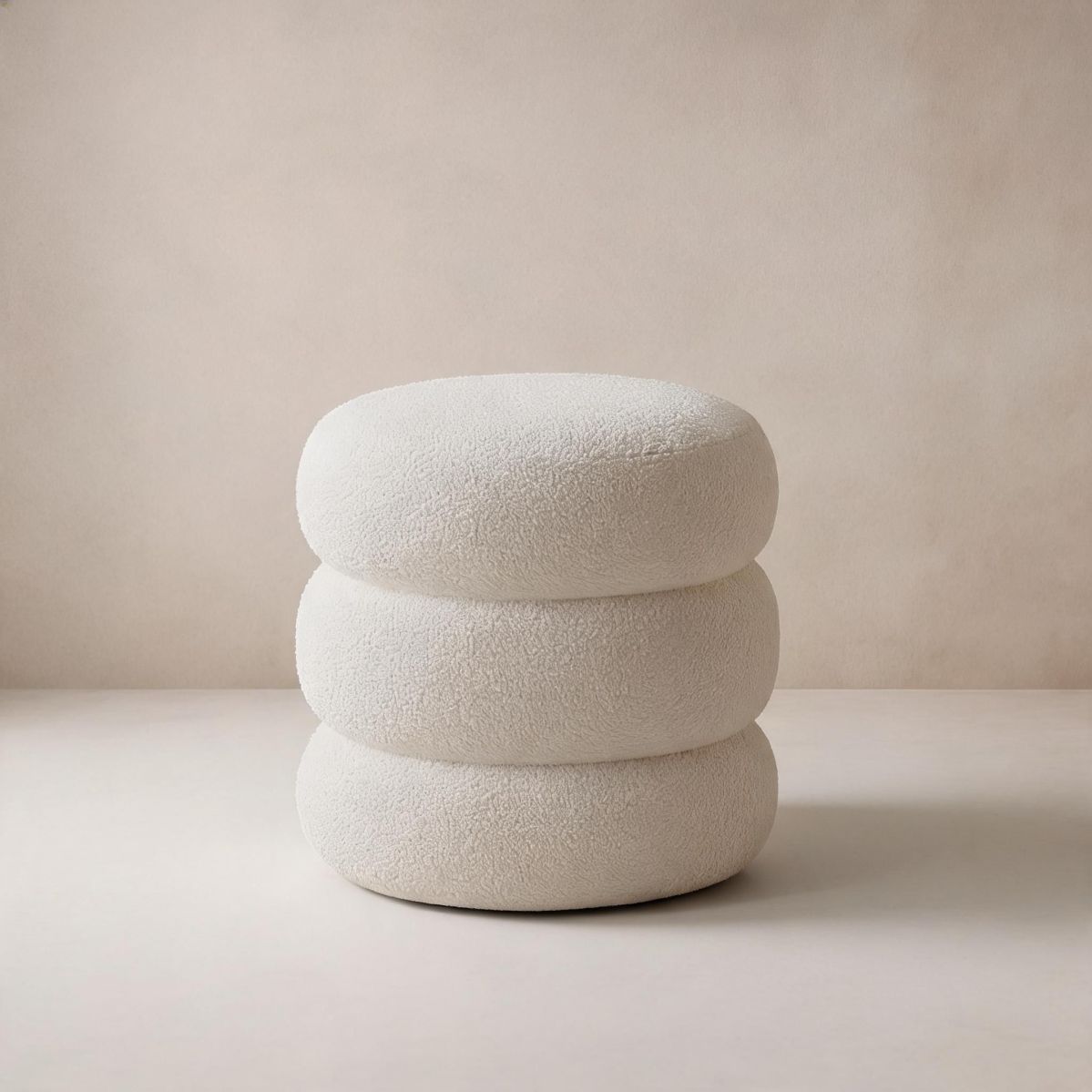 Cream Bouclé Vanity Stool with Hidden Storage, Upholstered Seat and Turned Wood Legs