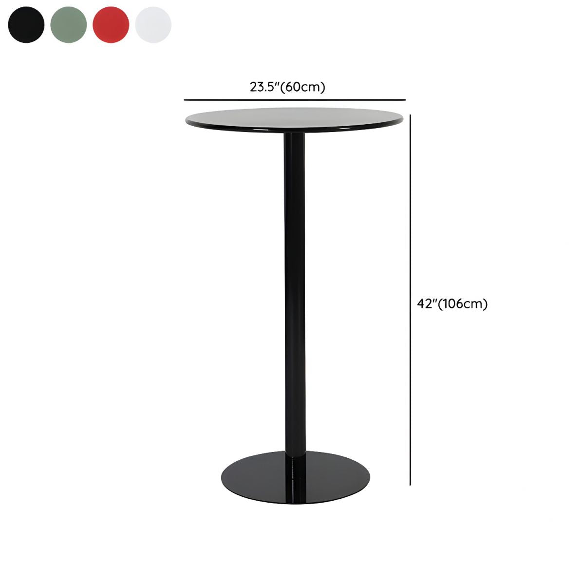 23.6-Inch Round Modern Bar Table with Matte Black Metal Top and Pedestal Base