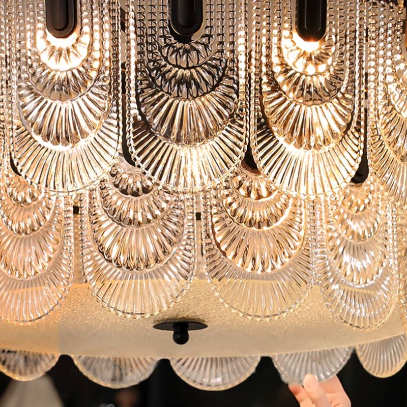 22-Inch 5-Light Rectangular Chandelier with Clear Glass Shades and Adjustable Height