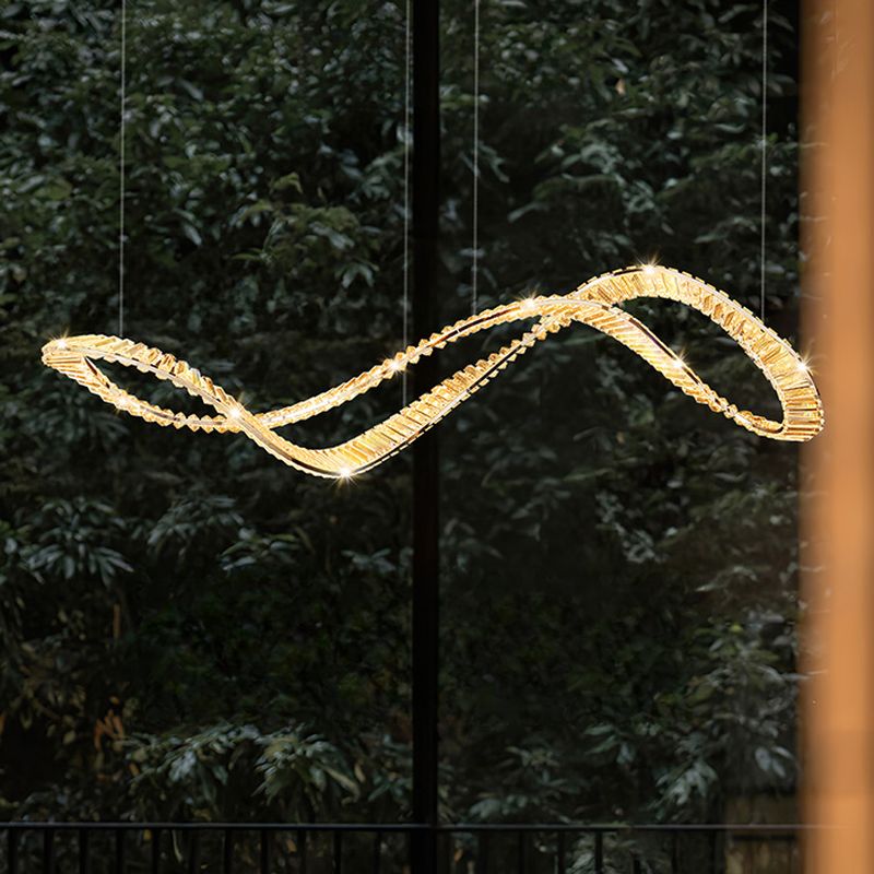 59-Inch Gold Crystal Polygonal Kitchen Island Pendant Light with 3 Colour Temperatures and Adjustable Hanging Length