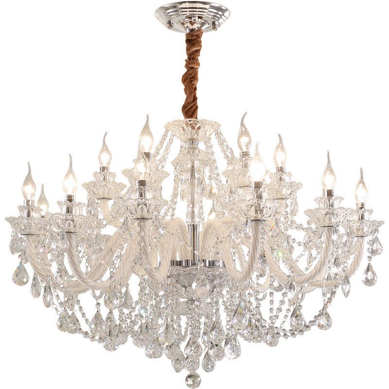 10-Light Metal Candelabra Chandelier with Clear Glass Shades and Adjustable Height