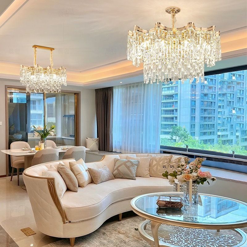 20-Inch 2-Tier Chandelier with Clear Glass Shades and Adjustable Height