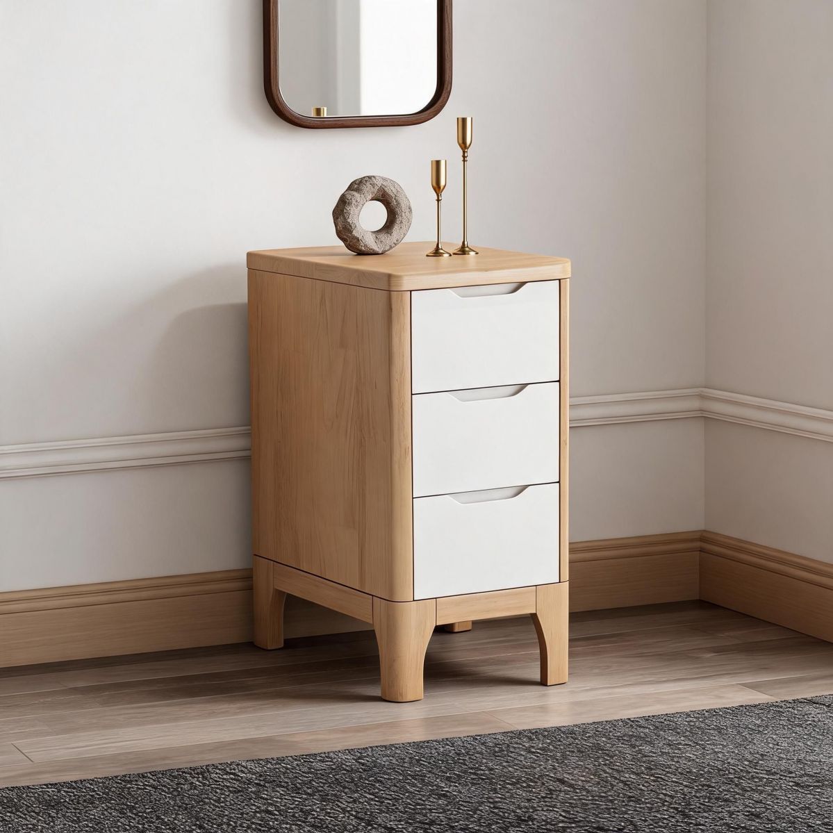 Wood 3-Drawer Nightstand with Rounded Corners and Storage