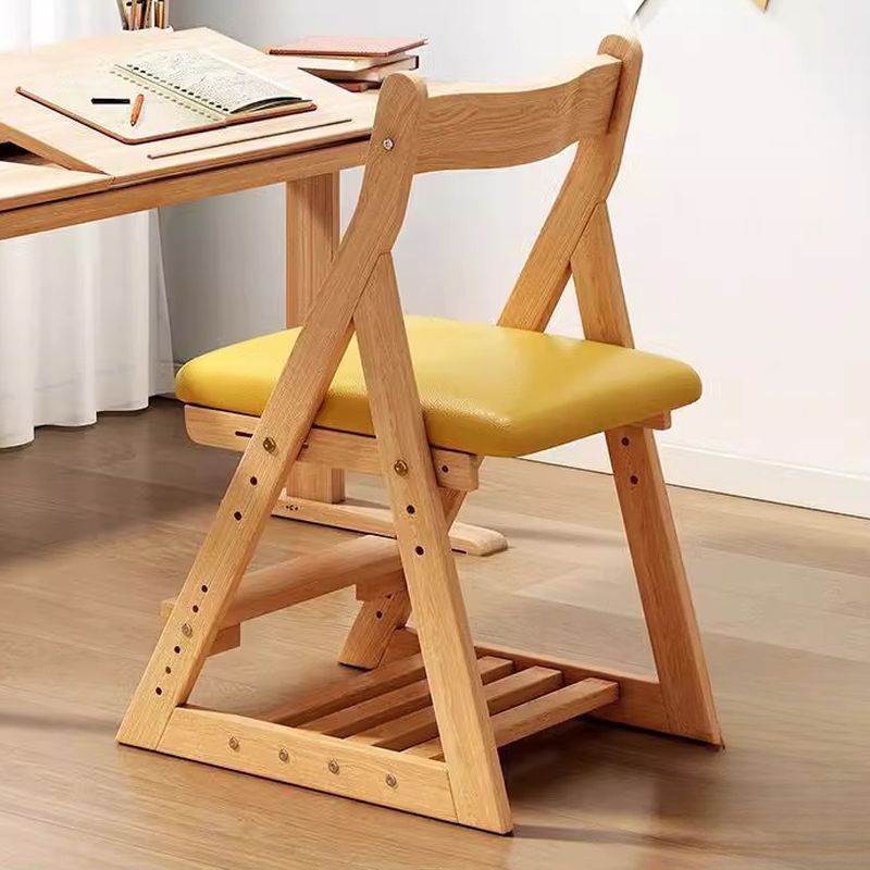 Yellow Rubberwood Children's Chair with Storage and Adjustable Height